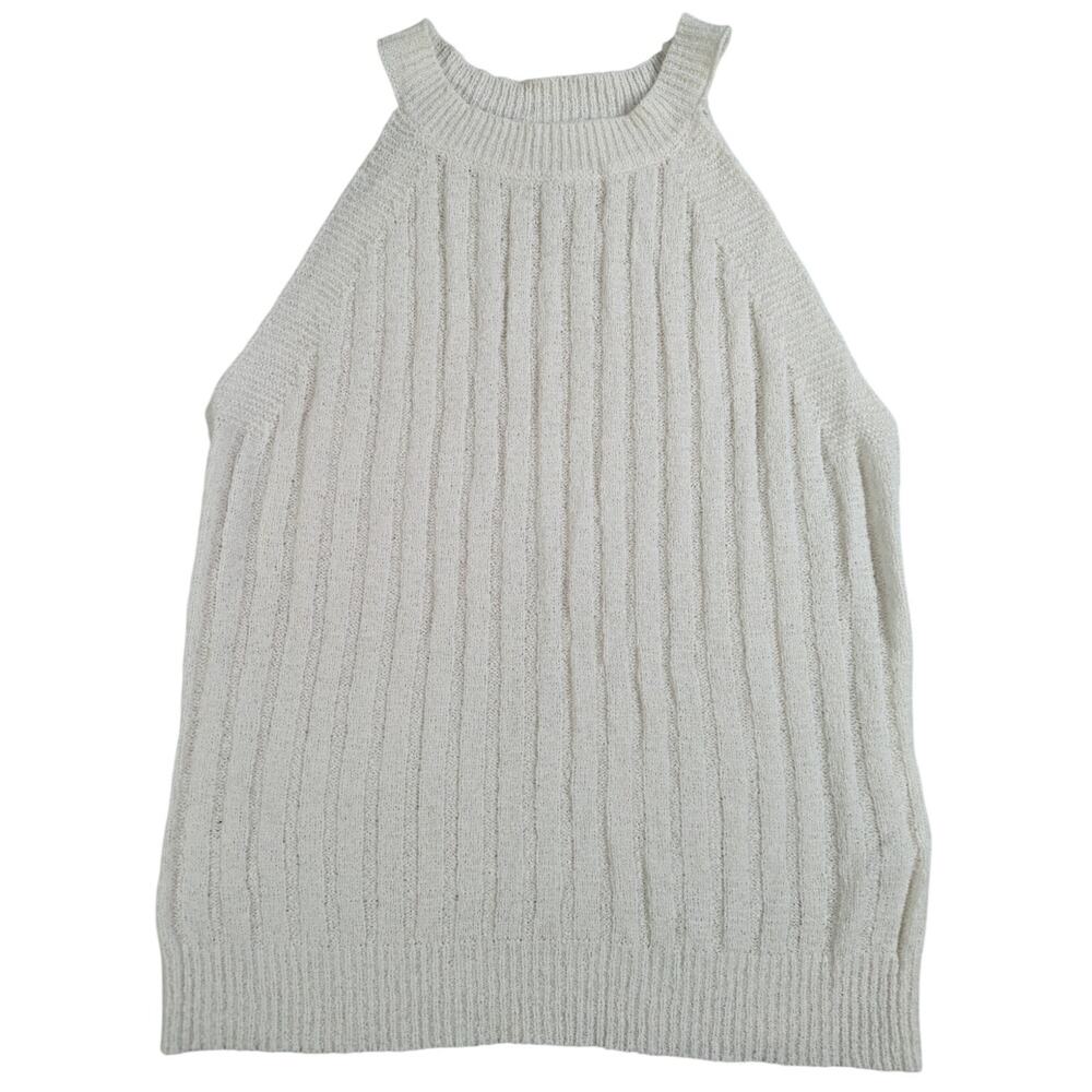 Blu Pepper Womens Knit Sweater Tank Top Sleeveless Ribbed High Neck Ivory Medium
